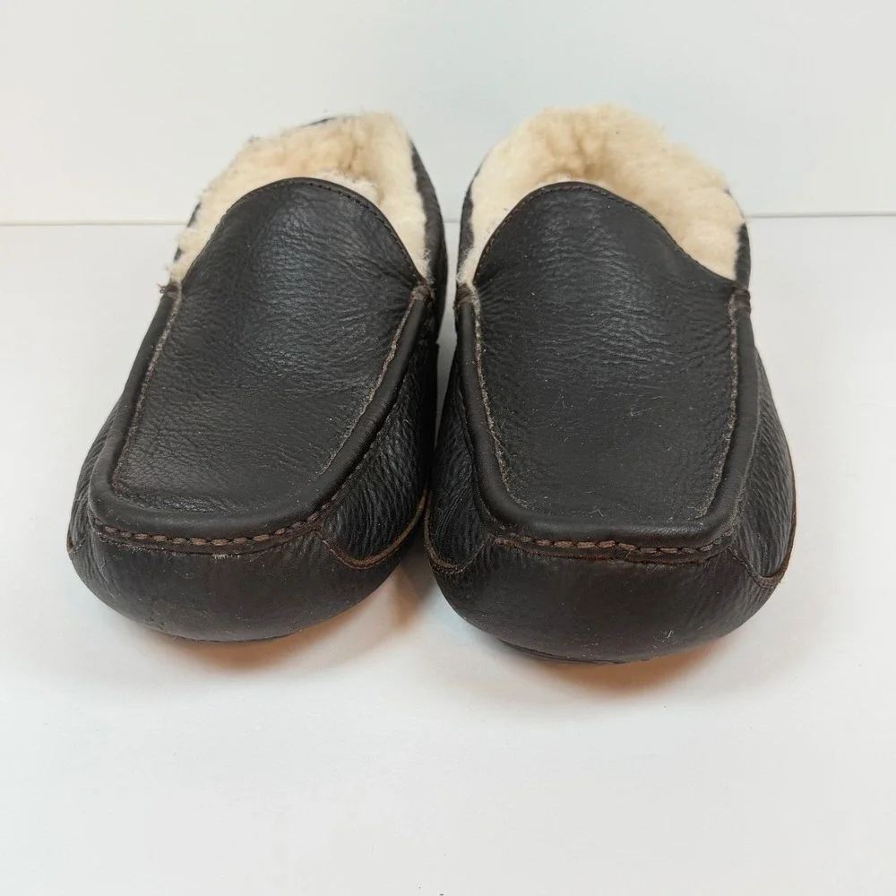 UGG Mens Ascot Driving 9EEE Pebble Grain Leather Shearling Brown Loafer 5379W